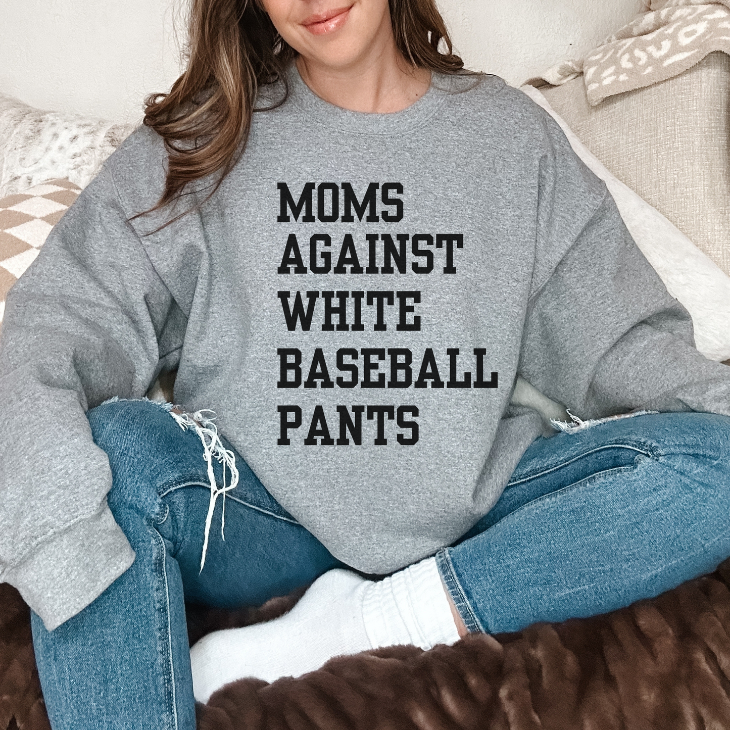 Moms Against White Baseball Pants Sweatshirt