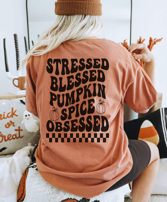 Stressed, Blessed, And Pumpkin Spice Obsessed Shirt